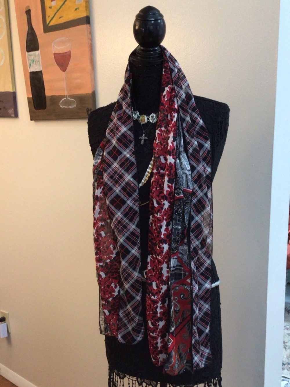 Women's Red Multi-Print Lightweight Fashion Scarf